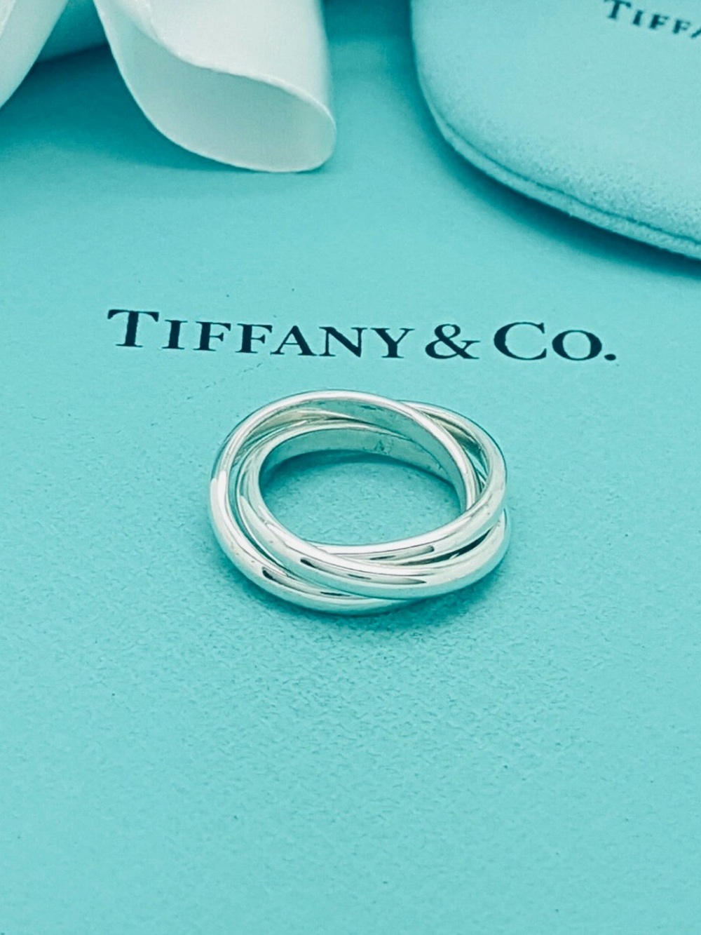 Authenticated Tiffany & Co. Sterling Silver Triple Interlocking Trinity Ring Sz6